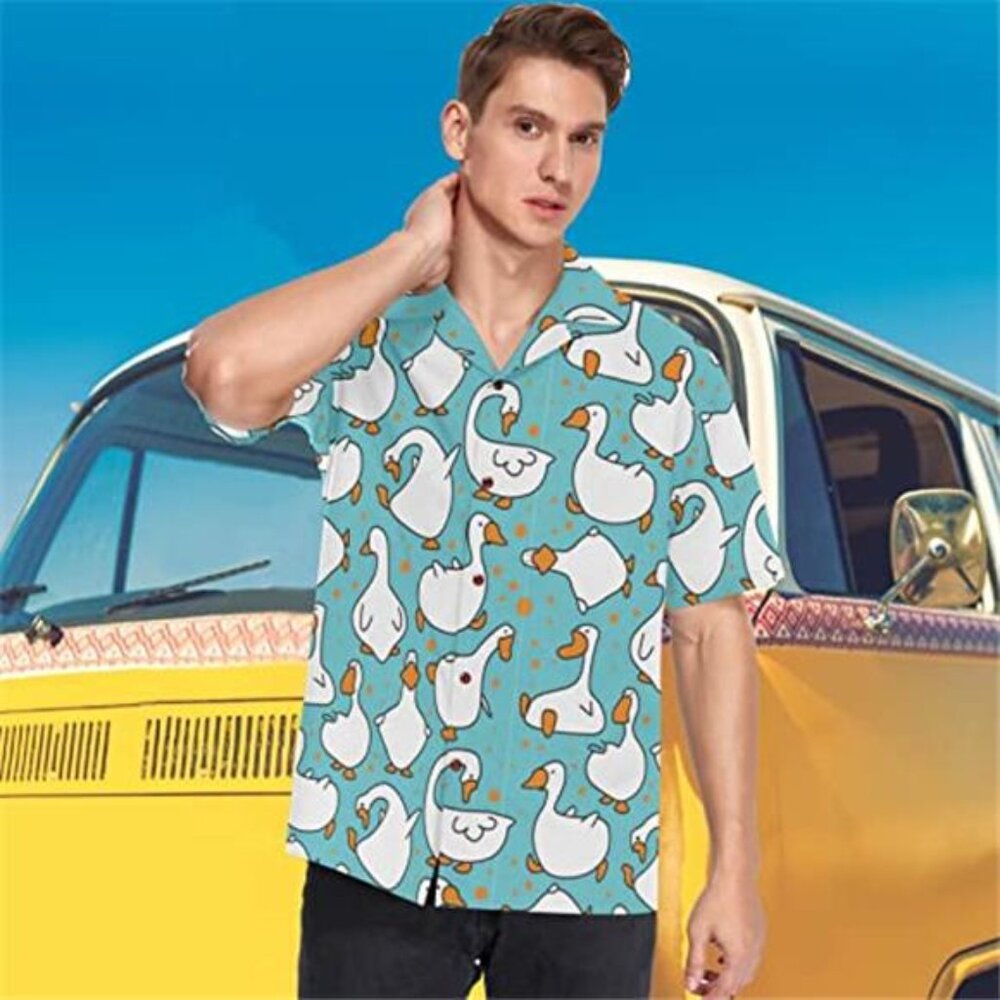 SILLY GOOSE! FUN Funny Men's Hilarious Geese Novelty Print Button Down Shirt - Picture 4 of 5